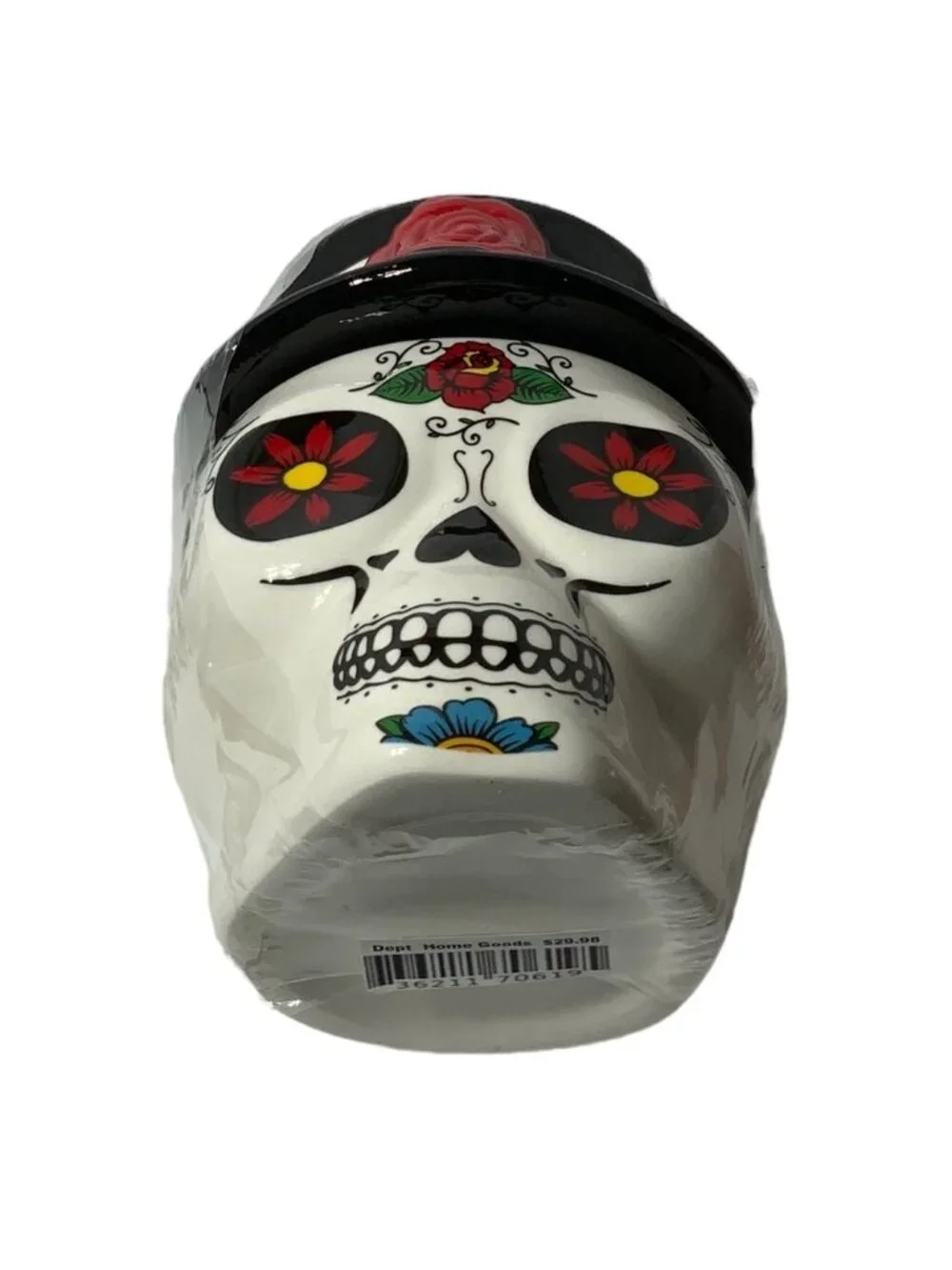 Canister Jar Sugar Skull Ceramic Hand Painted With Lid Colorful Multicolor White